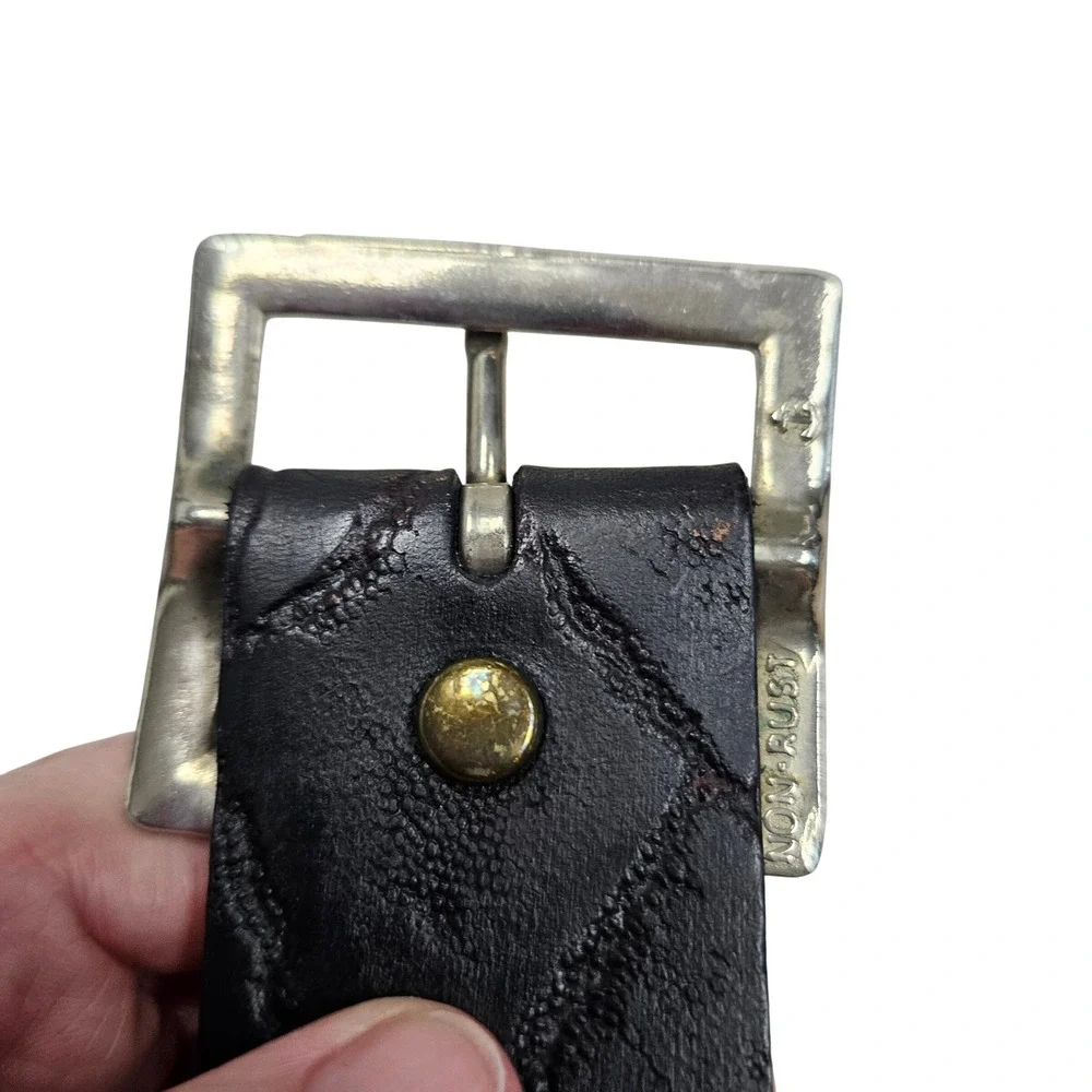 Saddle Leather Belt‎ 38 Black Cracked Distressed Texture Rugged Western Biker